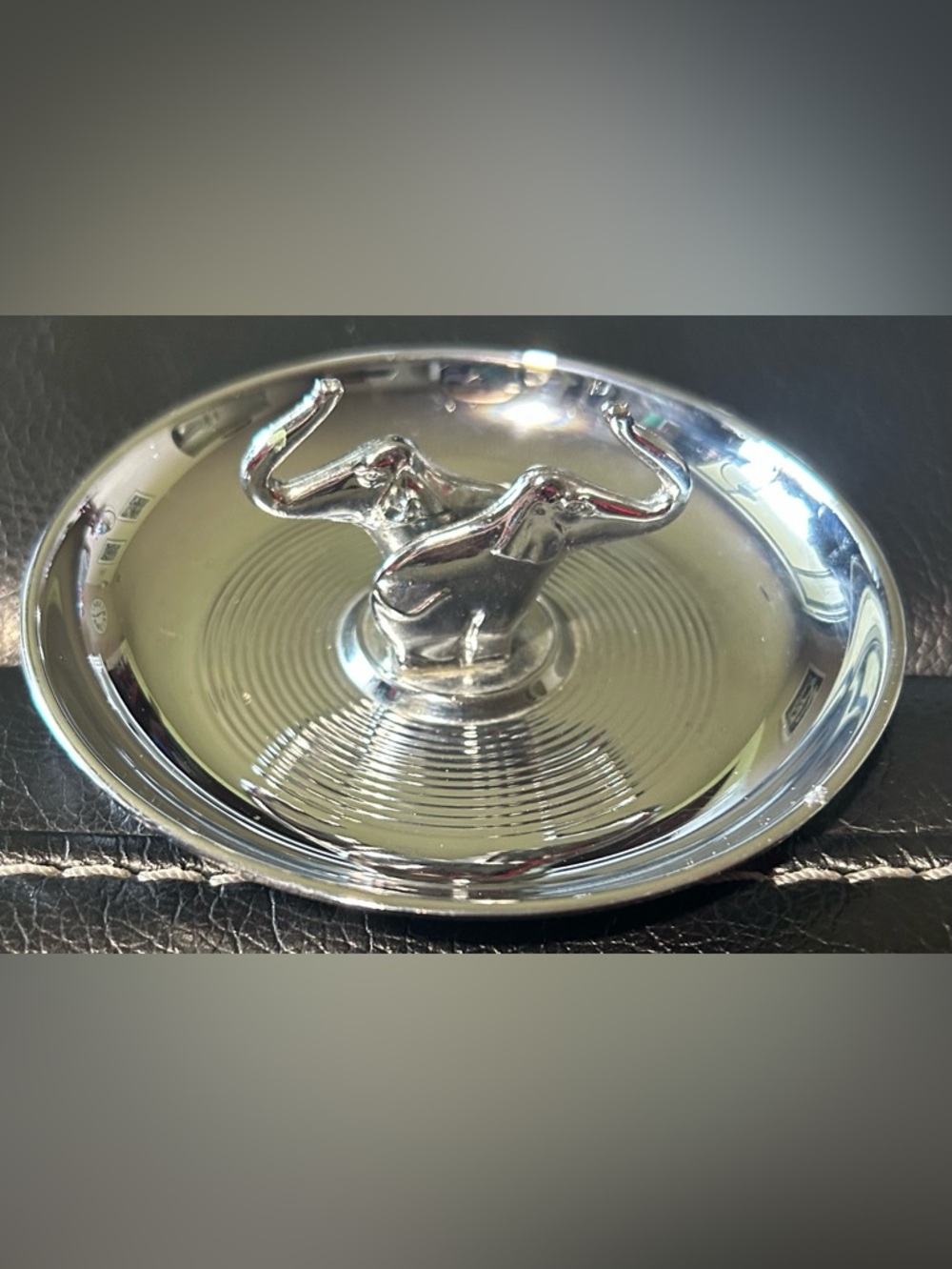 Chrome Ring Dish with Sculpted Elephant Motif